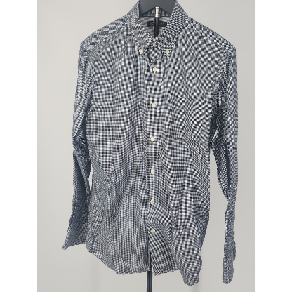 Banana Republic Mens Non-Iron Slim Fit Gingham Shirt Navy Blue M 15-15.5